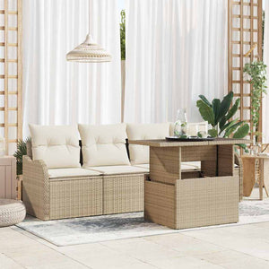 Poly-Rattan Sofa Set Beige mit Kissen, 5-teilig