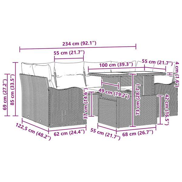 vidaXL Salon de jardin avec coussins 7 pcs Gris et gris foncé résine tressée
