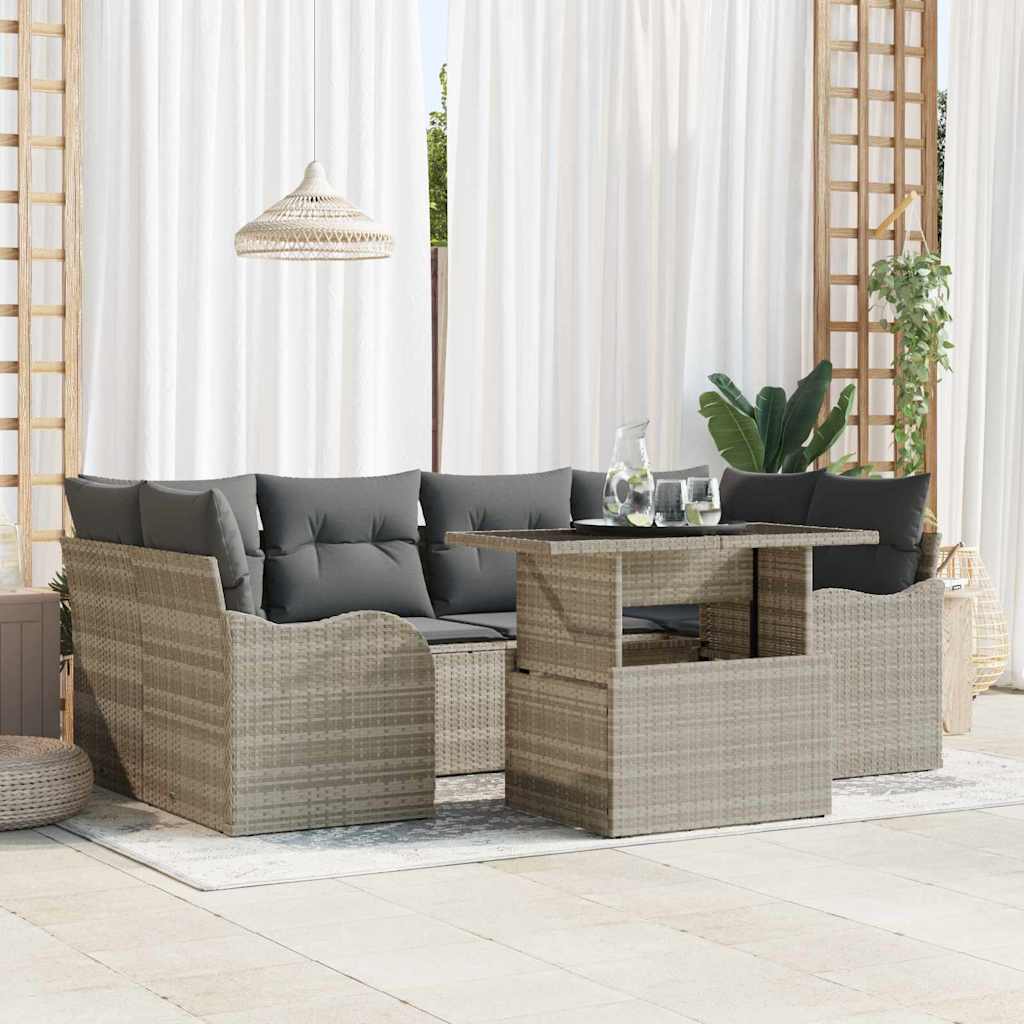 vidaXL Salon de jardin avec coussins 7 pcs Gris clair et gris Résine tressée