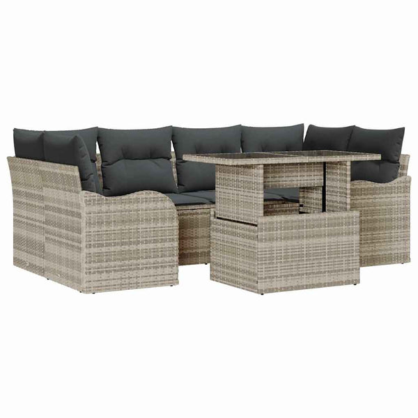vidaXL Salon de jardin avec coussins 7 pcs Gris clair et gris Résine tressée