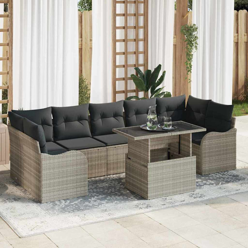 Gartensofa Set Poly-Rattan Hellgrau 8-teilig