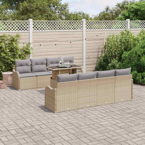 Gartensofa Set Poly-Rattan Beige Grau 7-teilig