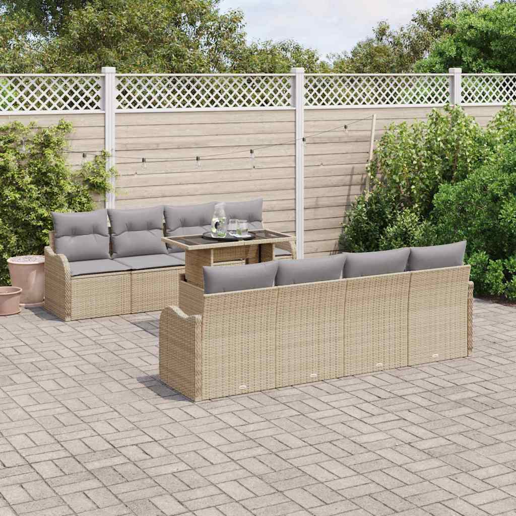 Gartensofa Set Poly-Rattan Beige Grau 7-teilig