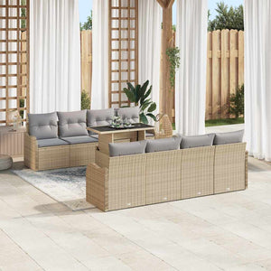 Gartensofa Set Poly-Rattan Beige Grau 7-teilig
