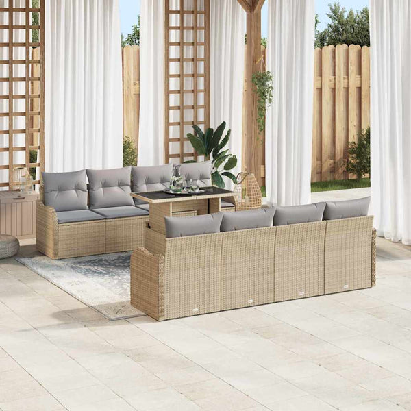 Gartensofa Set Poly-Rattan Beige Grau 7-teilig