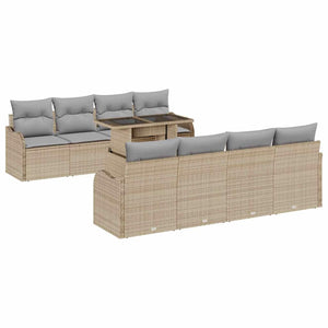 Gartensofa Set Poly-Rattan Beige Grau 7-teilig