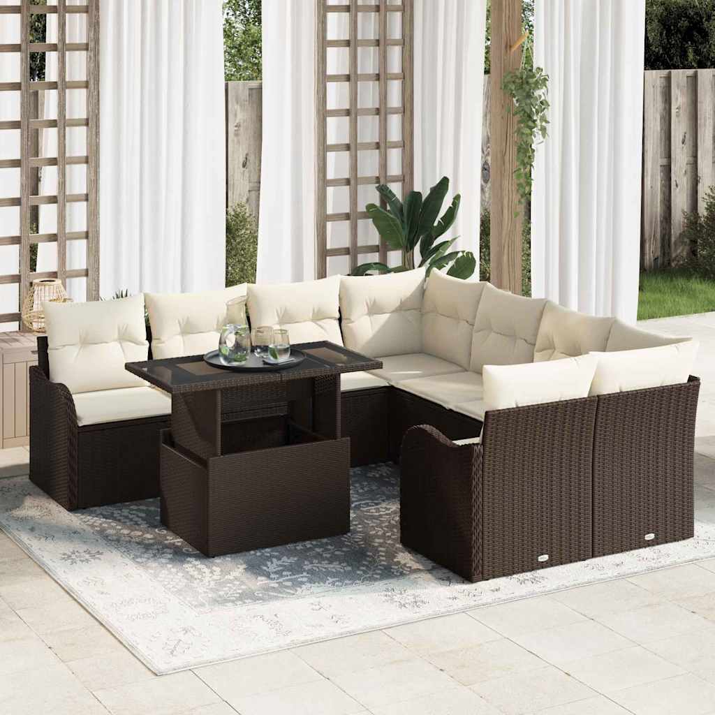 vidaXL Salon de jardin avec coussins 9 pcs Marron Résine tressée