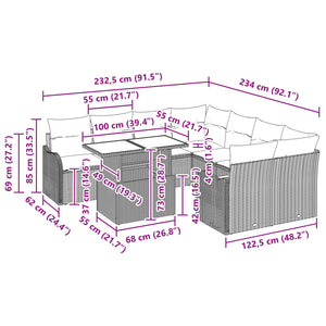 vidaXL Salon de jardin avec coussins 9 pcs Marron Résine tressée