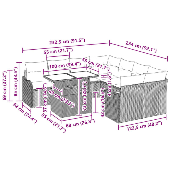 vidaXL Salon de jardin avec coussins 9 pcs Marron Résine tressée