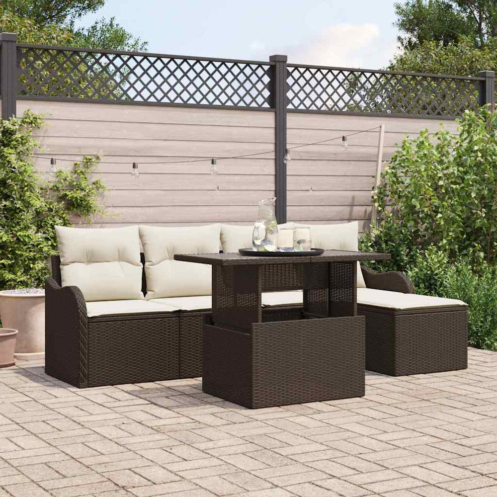 Poly Rattan Gartenmöbel Set mit Kissen, 6-teilig