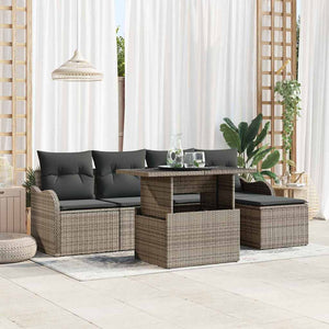Poly Rattan Sitzgruppe Grau mit Kissen, 6-teilig