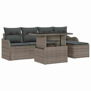 Poly Rattan Sitzgruppe Grau mit Kissen, 6-teilig