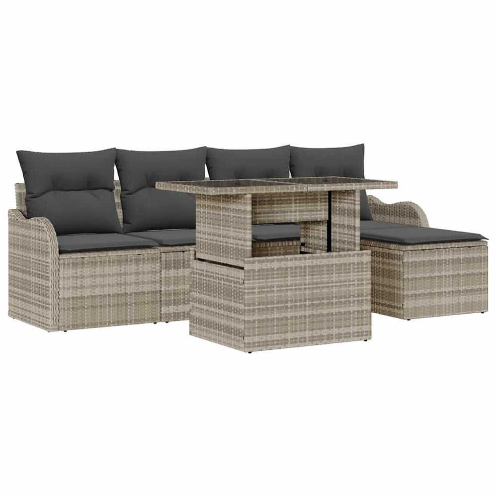 6-teilige Outdoor Sitzgruppe Poly Rattan Hellgrau