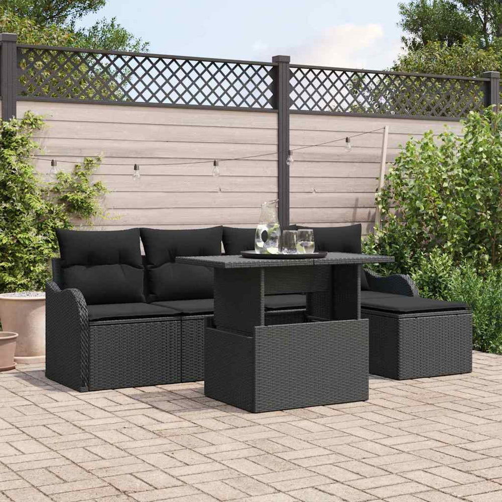 vidaXL Salon de jardin 6 pcs avec coussins Noir Résine tressée
