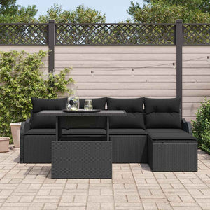 Outdoor Sitzgruppe Poly Rattan mit Kissen Schwarz 6-teilig