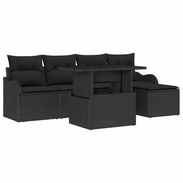 Outdoor Sitzgruppe Poly Rattan mit Kissen Schwarz 6-teilig