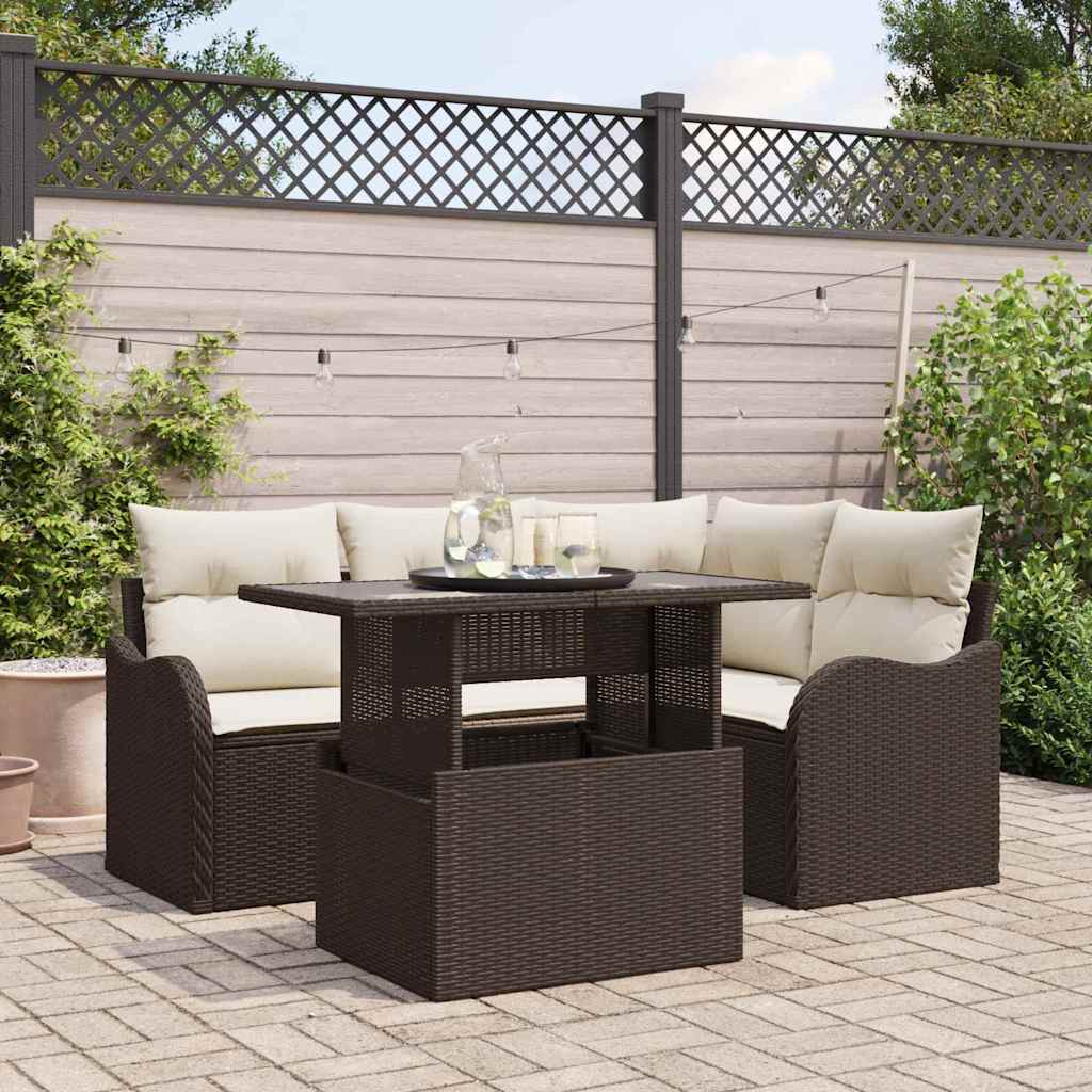 vidaXL Ensemble de table d'extérieur avec coussins 5 pcs Marron Résine tressée