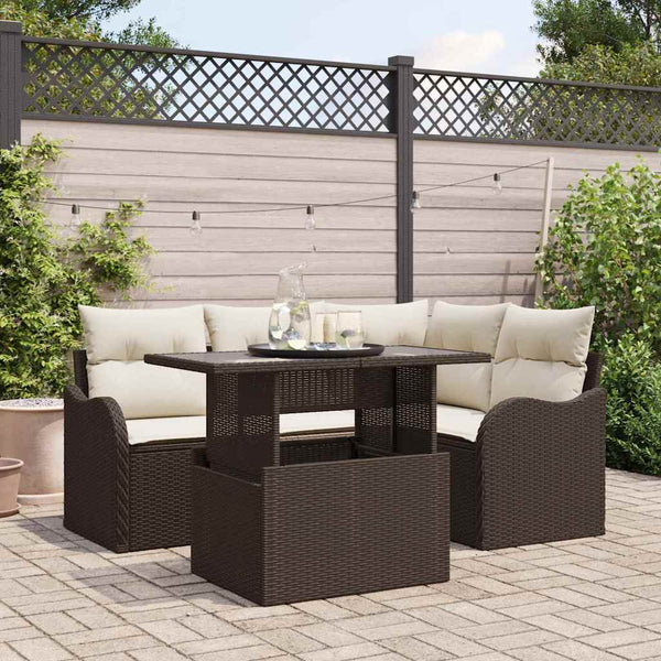 vidaXL Ensemble de table d'extérieur avec coussins 5 pcs Marron Résine tressée