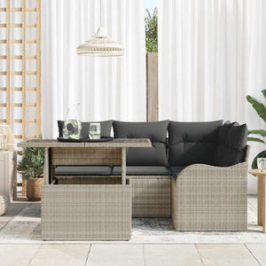 Poly Rattan Gartentisch Set mit Kissen, 5-teilig, Hellgrau