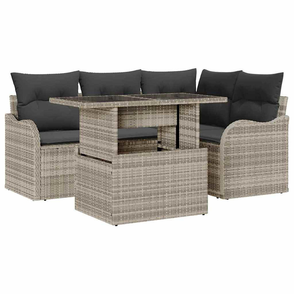 Poly Rattan Gartentisch Set mit Kissen, 5-teilig, Hellgrau