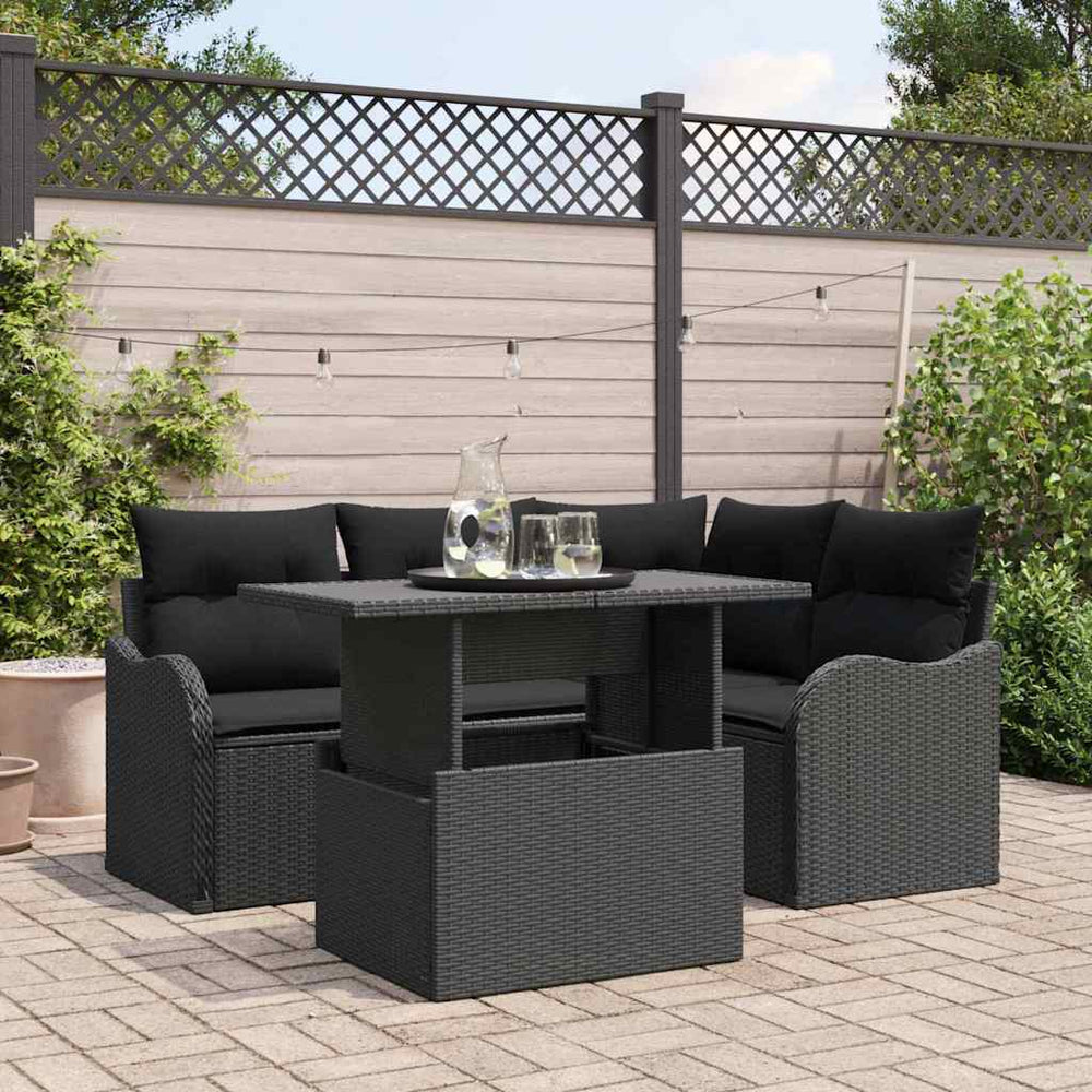 vidaXL Salon de jardin avec coussins 5 pcs Résine tressée Noir