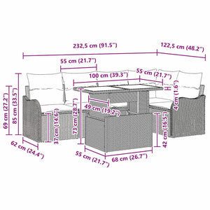 Schwarze Poly Rattan Essgruppe mit Kissen, 6-teilig