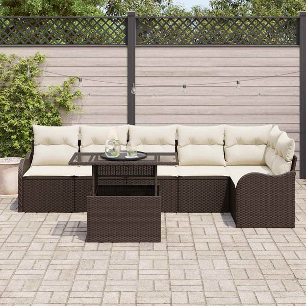 Poly Rattan Sofa Set mit Kissen, 7-teilig