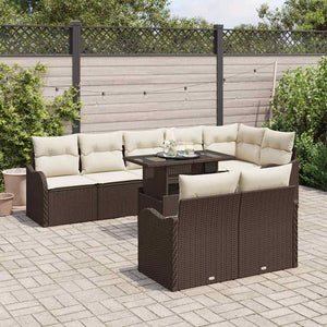 Lounge-Set Braun Poly Rattan mit Kissen - 9-teilig