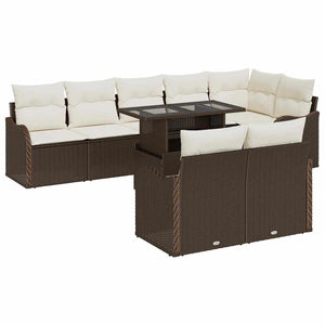 Lounge-Set Braun Poly Rattan mit Kissen - 9-teilig