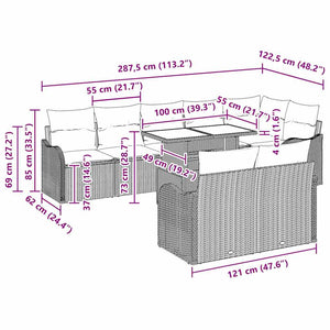 Lounge-Set Braun Poly Rattan mit Kissen - 9-teilig