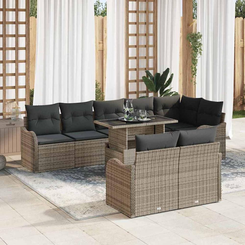 vidaXL Salon de jardin avec coussins 9 pcs Gris Résine tressée