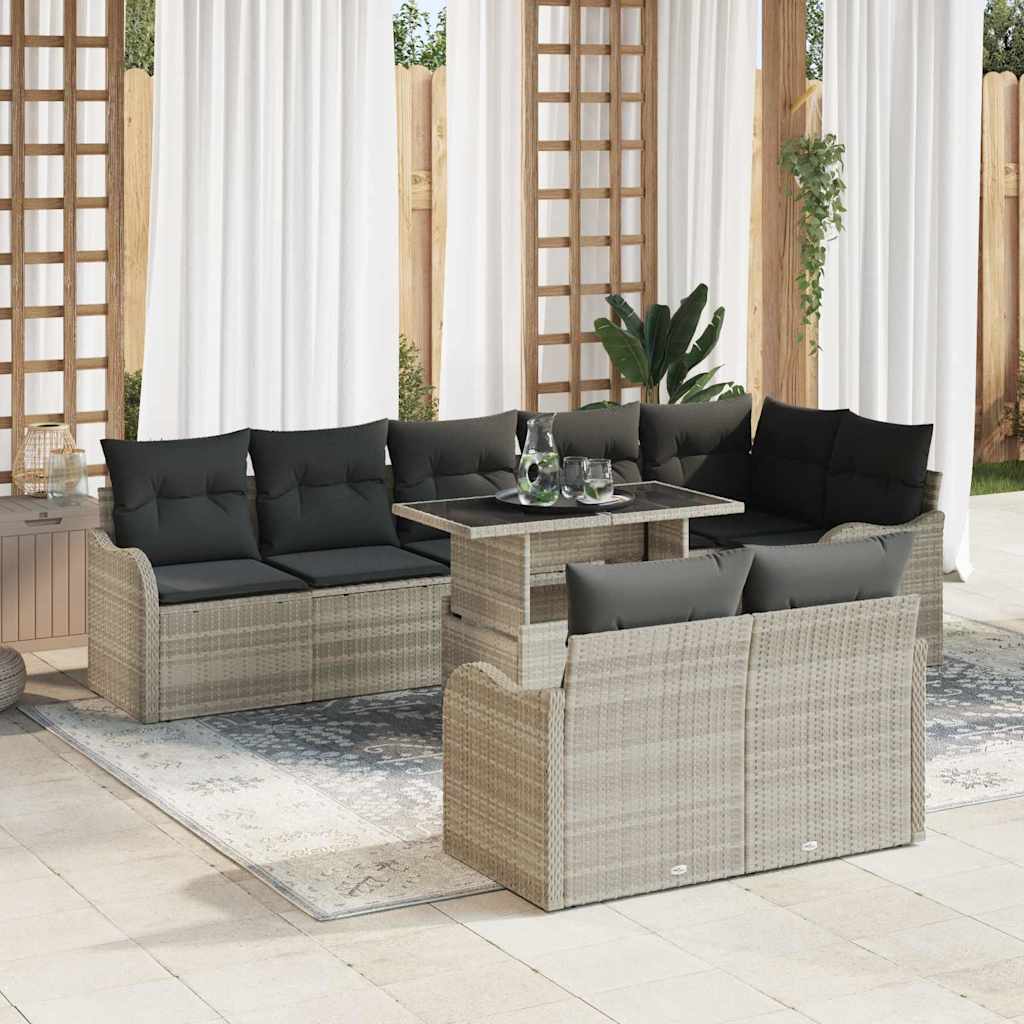 vidaXL Salon de jardin avec coussins 9 pcs Gris clair Résine tressée