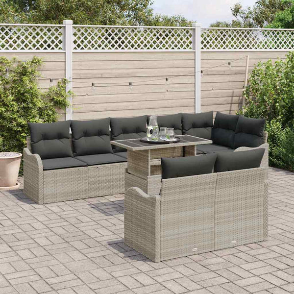 vidaXL Salon de jardin avec coussins 9 pcs Gris clair Résine tressée