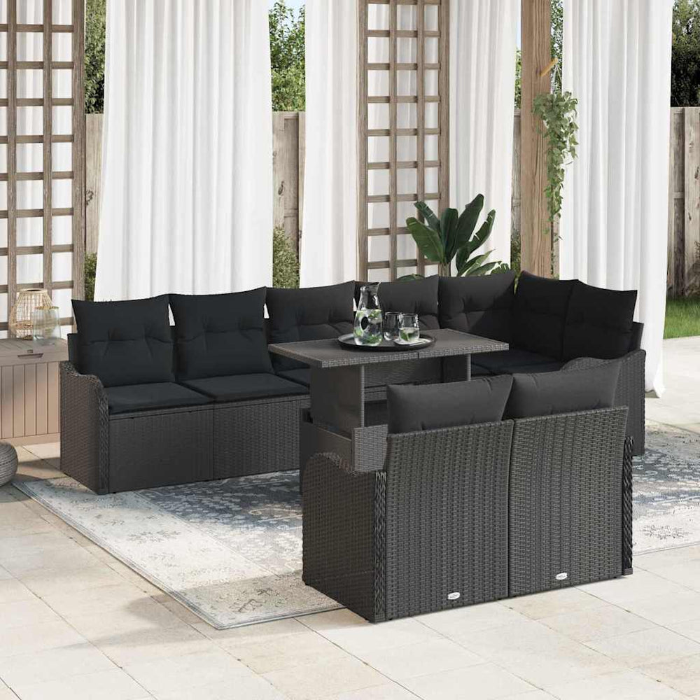 Schwarzes Lounge-Set mit Kissen, 9-teilig