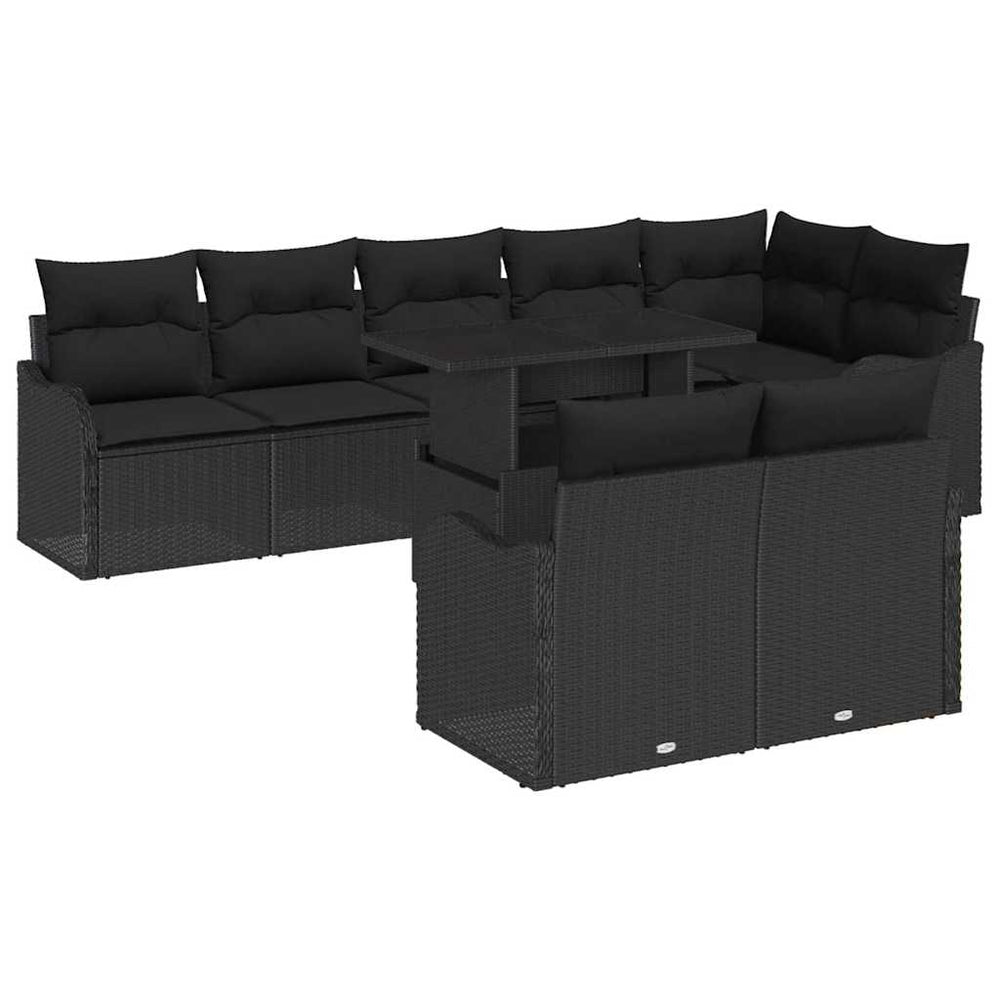 Schwarzes Lounge-Set mit Kissen, 9-teilig