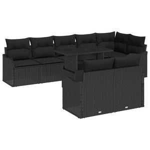 Schwarzes Lounge-Set mit Kissen, 9-teilig