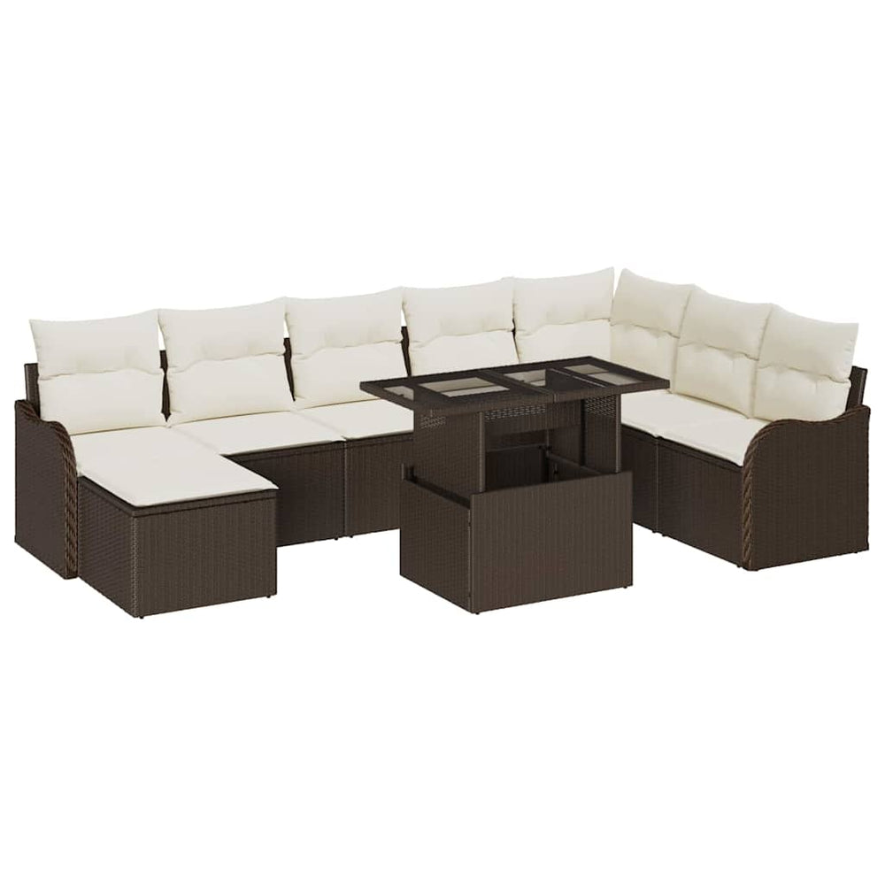 Garten Sofa Set Braun Poly Rattan 9-teilig