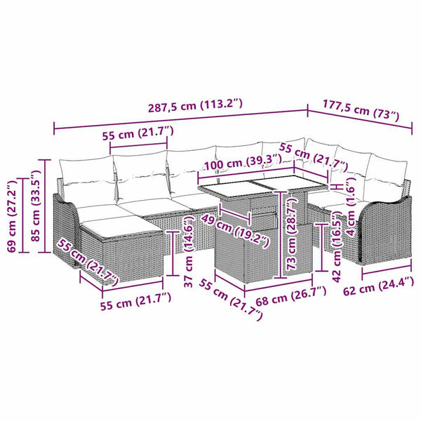 Garten Sofa Set Braun Poly Rattan 9-teilig