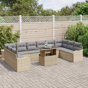 vidaXL Salon de jardin avec coussins 11 pcs Beige résine tressée