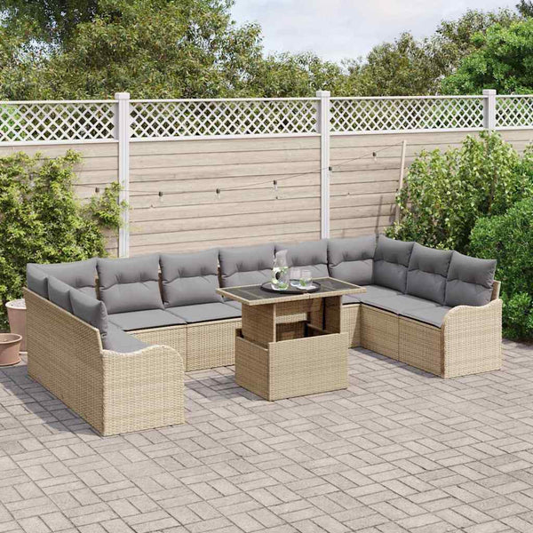 vidaXL Salon de jardin avec coussins 11 pcs Beige résine tressée