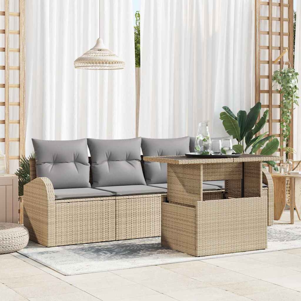 vidaXL Salon de jardin avec coussins 5 pcs Beige Résine tressée