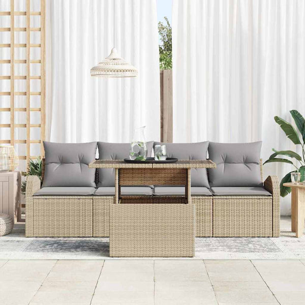 vidaXL Salon de jardin avec coussins 5 pcs Beige Résine tressée
