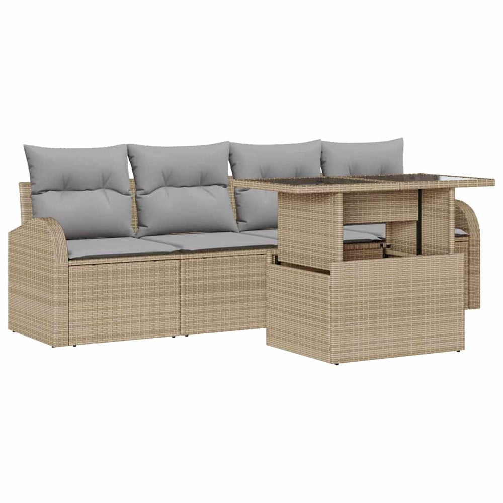 Beige Poly Rattan Gartensofa Set mit Kissen