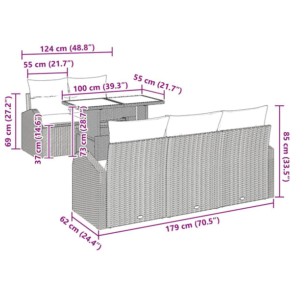 Gartensofa Set Braun Poly Rattan 6-teilig