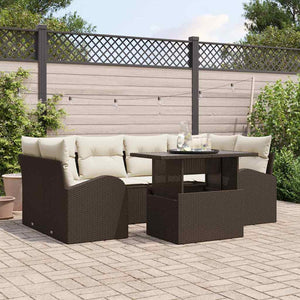 Gartensofa Set Braun Poly Rattan mit Kissen 7-teilig