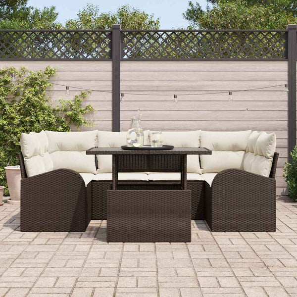 Gartensofa Set Braun Poly Rattan mit Kissen 7-teilig