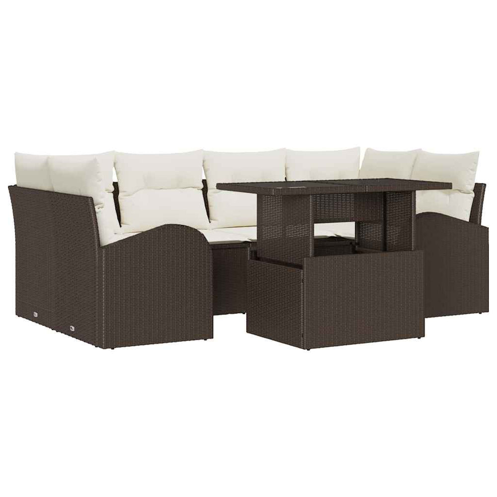 Gartensofa Set Braun Poly Rattan mit Kissen 7-teilig