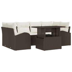 Gartensofa Set Braun Poly Rattan mit Kissen 7-teilig