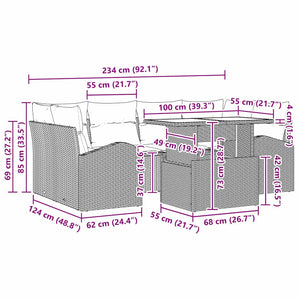 Gartensofa Set Braun Poly Rattan mit Kissen 7-teilig