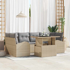 vidaXL Salon de jardin avec coussins 7 pcs Beige Rotin PE